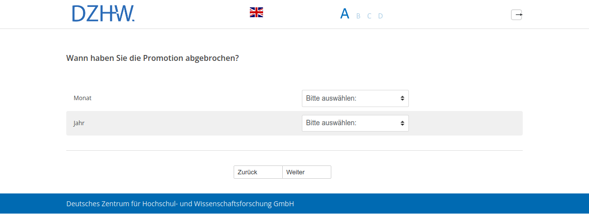 Wann haben Sie die Promotion abgebrochen?