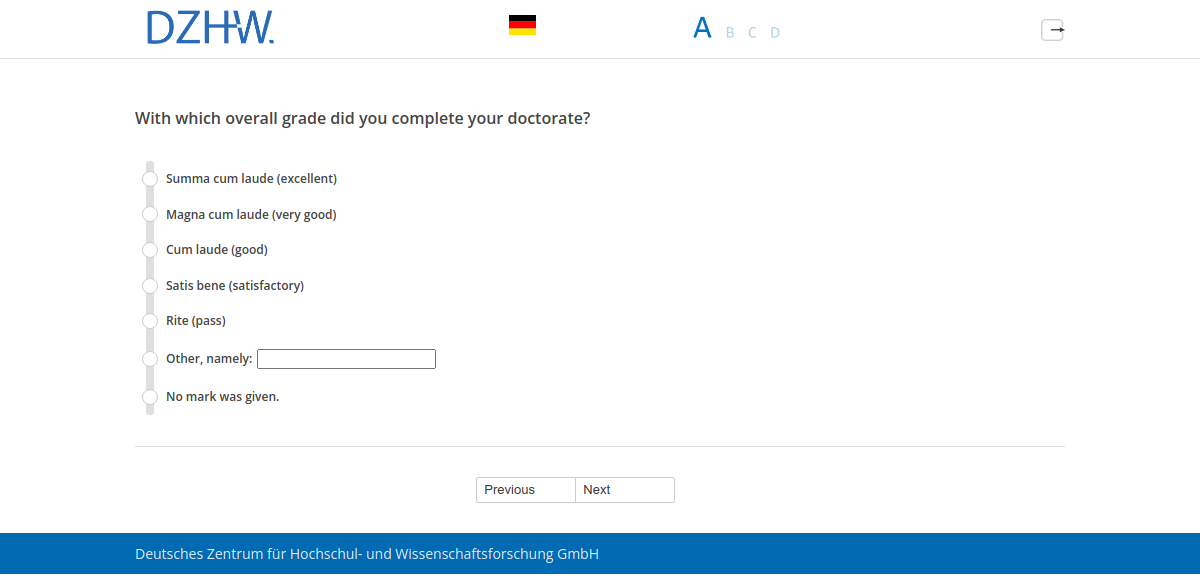 With which overall grade did you complete your doctorate?