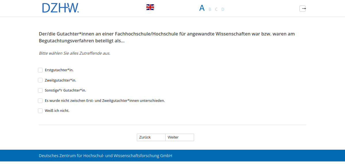 Der/die Gutachter*innen an einer Fachhochschule/Hochschule für angewandte Wissenschaften war bzw. waren am Begutachtungsverfahren beteiligt als...