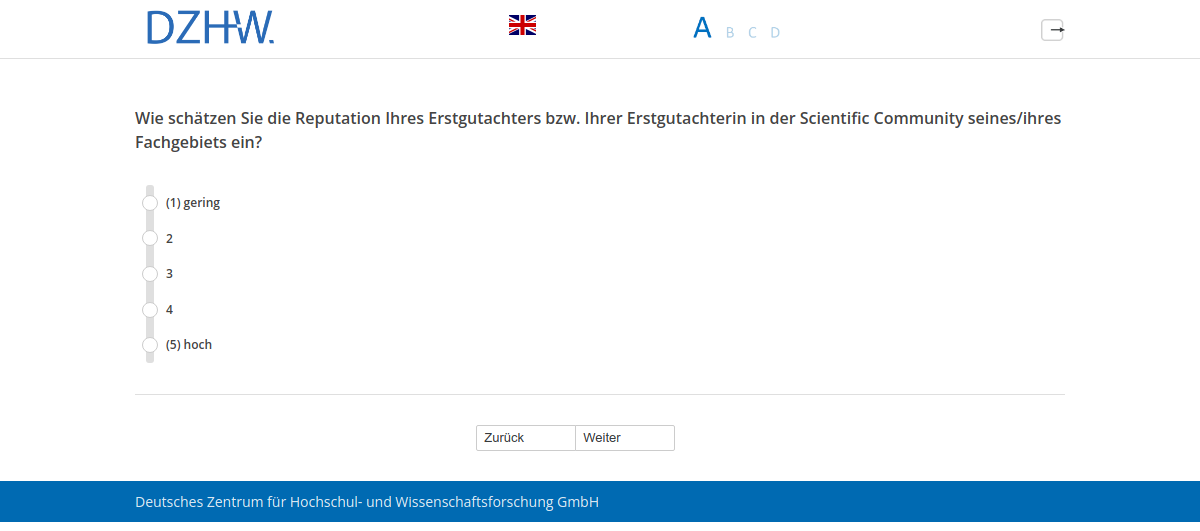 Wie schätzen Sie die Reputation Ihres Erstgutachters bzw. Ihrer Erstgutachterin in der Scientific Community seines/ihres Fachgebiets ein?