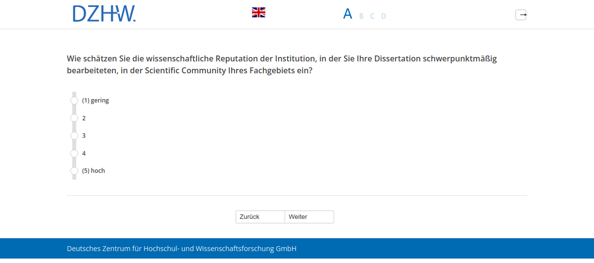 Wie schätzen Sie die wissenschaftliche Reputation der Institution, in der Sie Ihre Dissertation schwerpunktmäßig bearbeiteten, in der Scientific Community Ihres Fachgebiets ein?