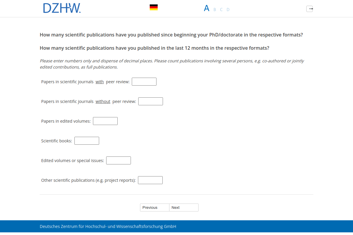 How many scientific publications have you published since beginning your PhD/doctorate in the respective formats?How many scientific publications have you published in the last 12 months in the respective formats?