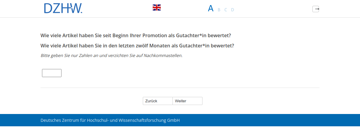 Wie viele Artikel haben Sie seit Beginn Ihrer Promotion als Gutachter*in bewertet?,Wie viele Artikel haben Sie in den letzten zwölf Monaten als Gutachter*in bewertet?
