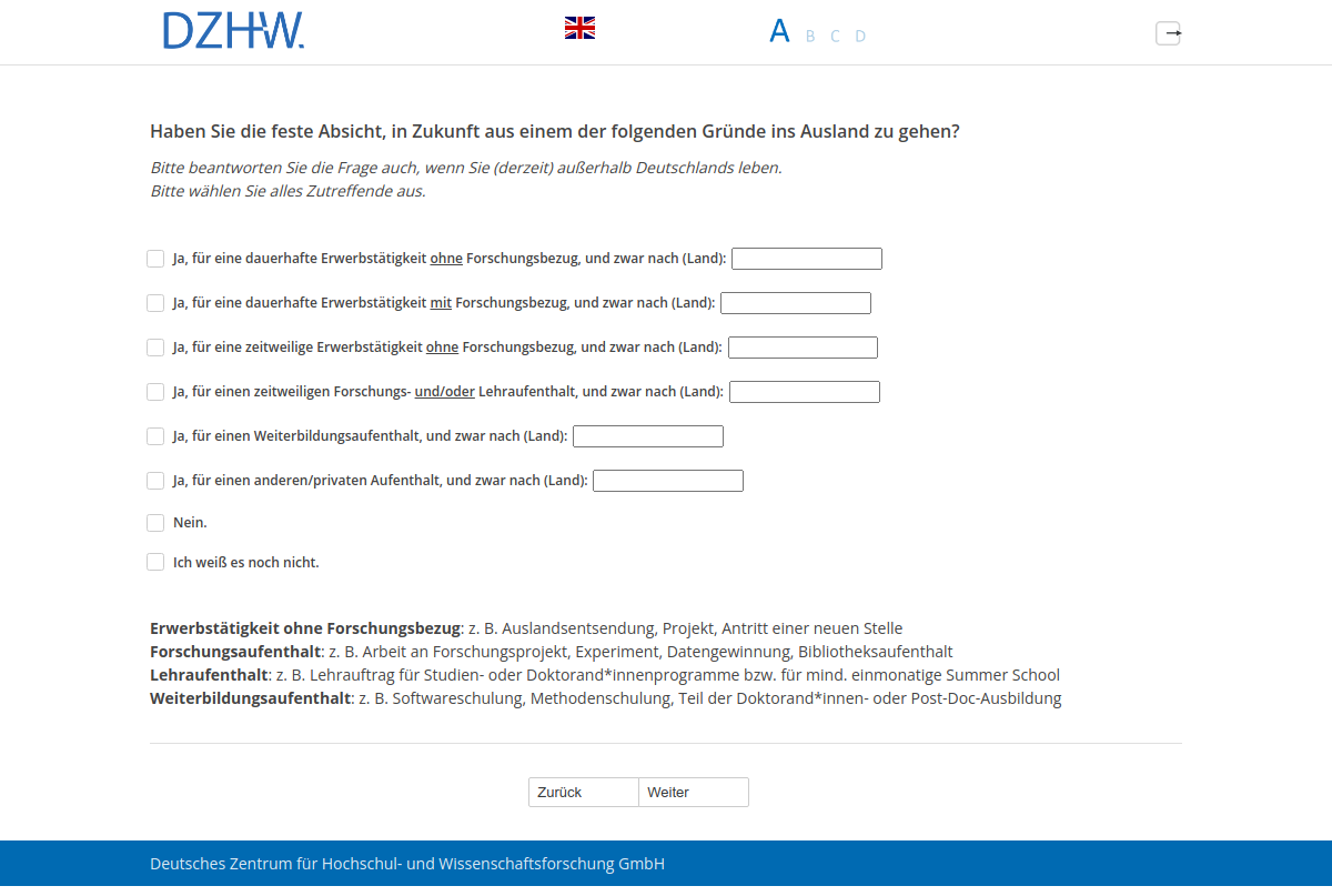 Haben Sie die feste Absicht, in Zukunft aus einem der folgenden Gründe ins Ausland zu gehen?