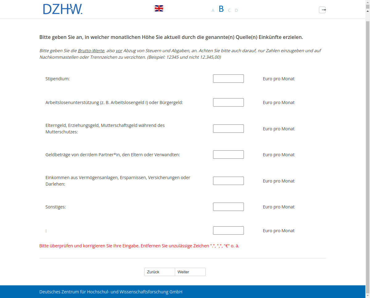 Bitte geben Sie an, in welcher monatlichen Höhe Sie aktuell durch die genannte(n) Quelle(n) Einkünfte erzielen.