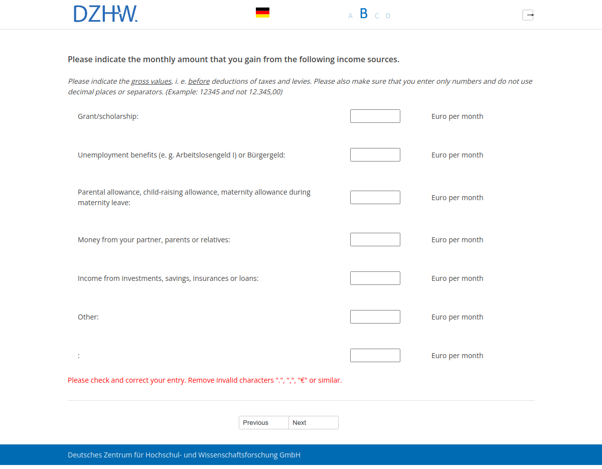 Please indicate the monthly amount that you gain from the following income sources.
