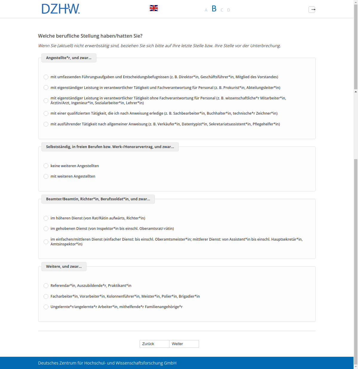 Welche berufliche Stellung haben/hatten Sie?