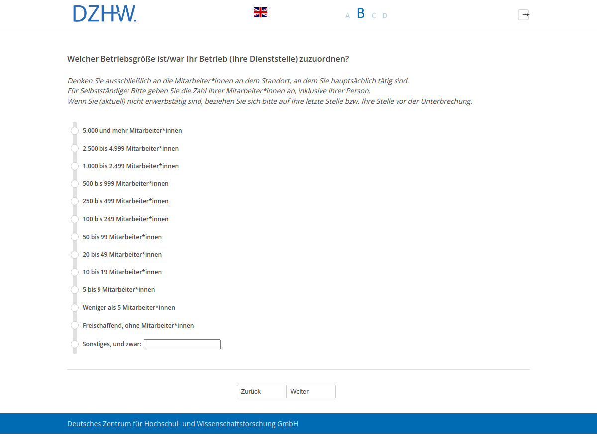 Welcher Betriebsgröße ist/war Ihr Betrieb (Ihre Dienststelle) zuzuordnen?