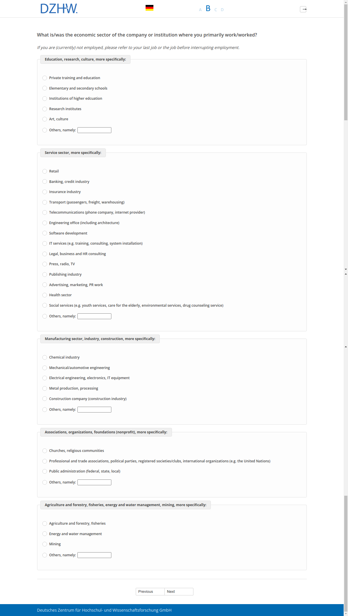 What is/was the economic sector of the company or institution where you primarily work/worked?