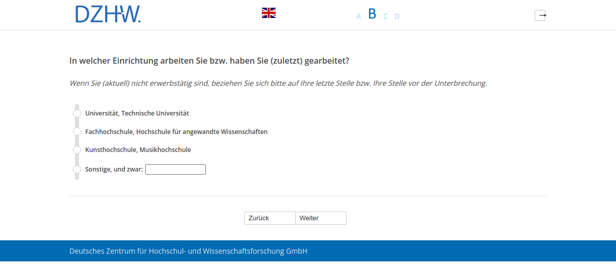 In welcher Einrichtung arbeiten Sie bzw. haben Sie (zuletzt) gearbeitet?
