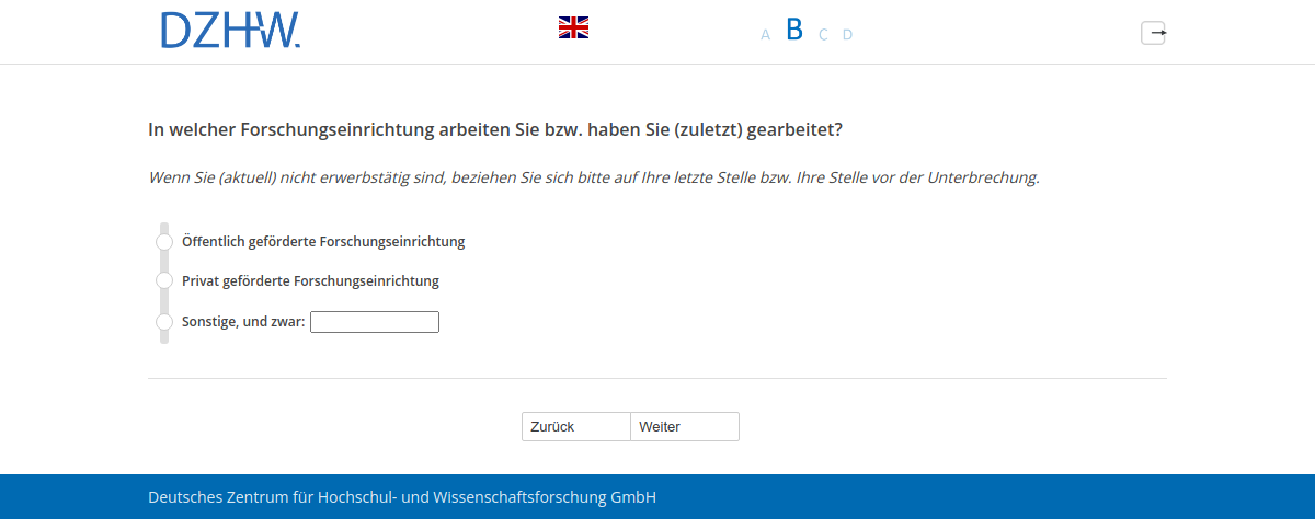 In welcher Forschungseinrichtung arbeiten Sie bzw. haben Sie (zuletzt) gearbeitet?