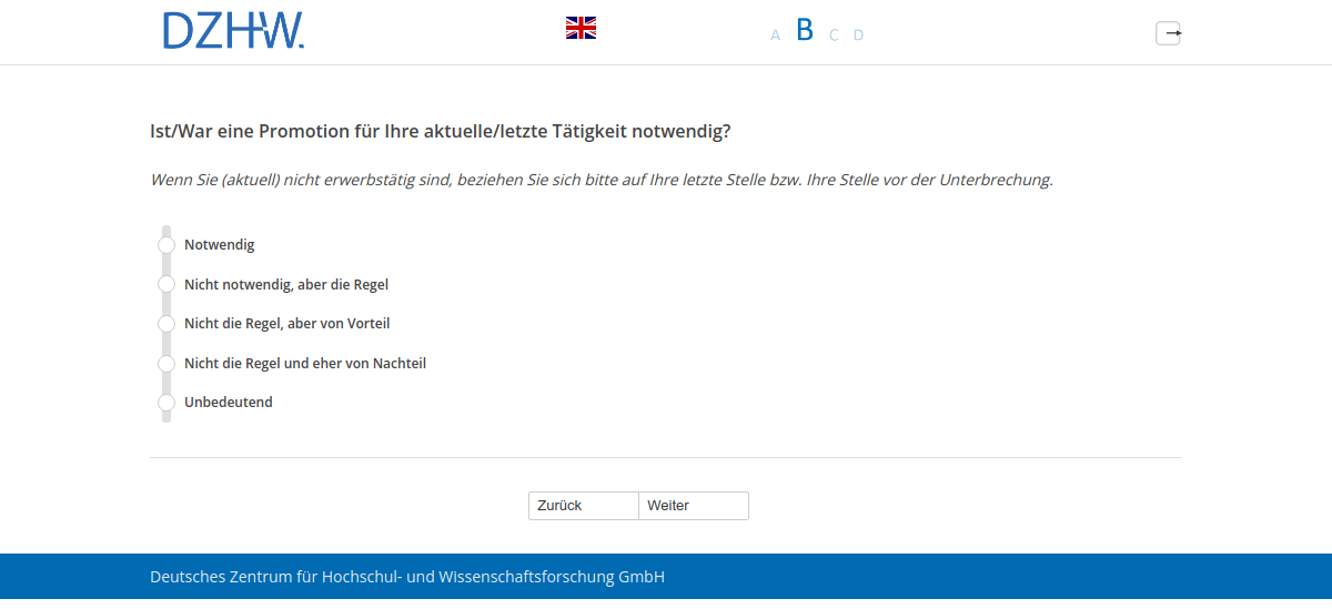 Ist/War eine Promotion für Ihre aktuelle/letzte Tätigkeit notwendig?