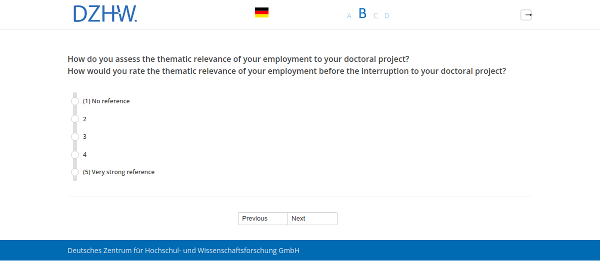 How do you assess the thematic relevance of your employment to your doctoral project?,How would you rate the thematic relevance of your employment before the interruption to your doctoral project?
