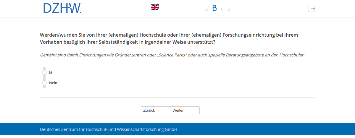 Werden/wurden Sie von Ihrer (ehemaligen) Hochschule oder Ihrer (ehemaligen) Forschungseinrichtung bei Ihrem Vorhaben bezüglich Ihrer Selbstständigkeit in irgendeiner Weise unterstützt?
