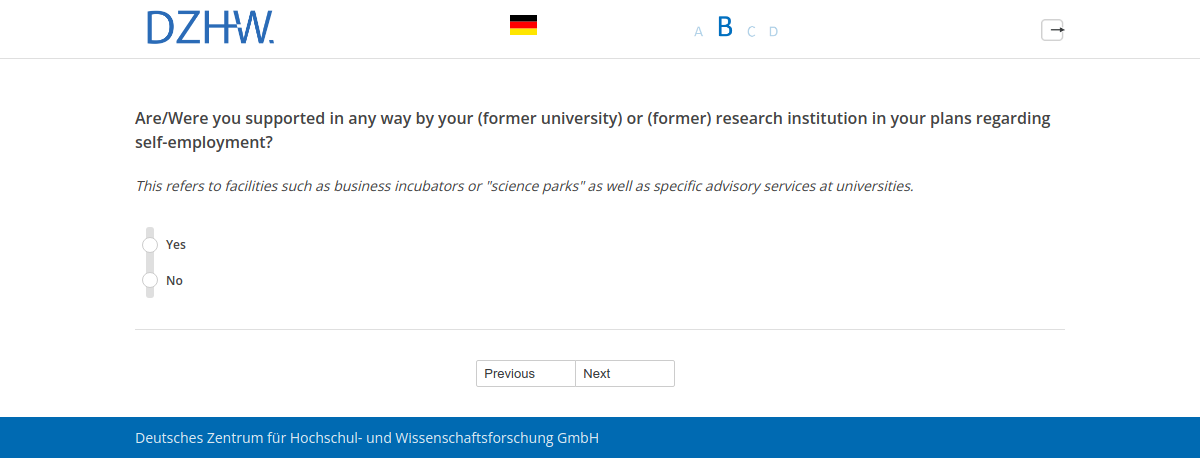Are/Were you supported in any way by your (former university) or (former) research institution in your plans regarding self-employment?
