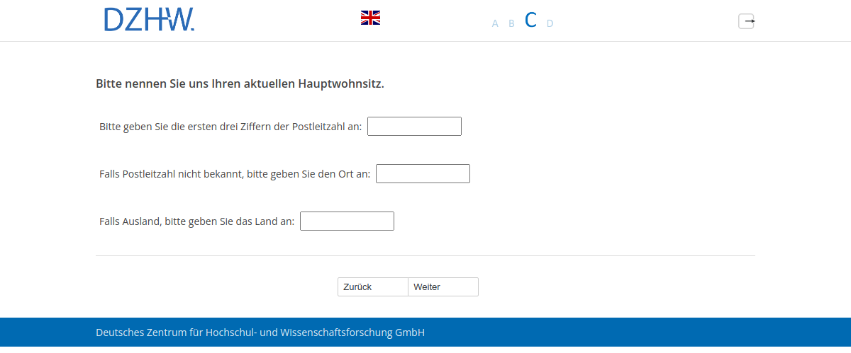 Bitte nennen Sie uns Ihren aktuellen Hauptwohnsitz.
