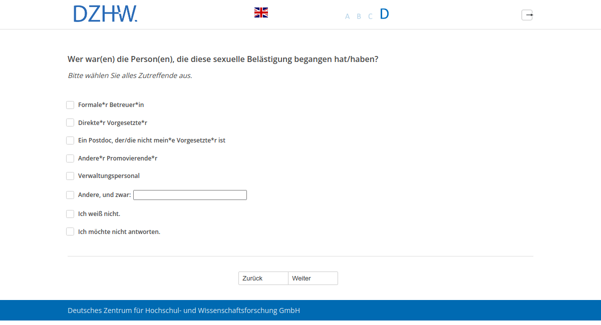 Wer war(en) die Person(en), die diese sexuelle Belästigung begangen hat/haben?