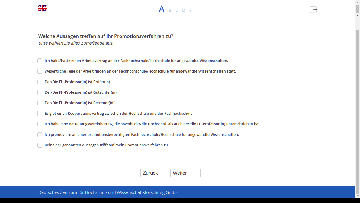 Welche Aussagen treffen auf Ihr Promotionsverfahren zu?