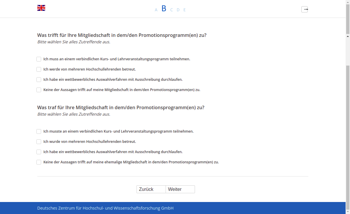 Was trifft für Ihre Mitgliedschaft in dem/den Promotionsprogramm(en) zu?Was traf für Ihre Mitgliedschaft in dem/den Promotionsprogramm(en) zu?