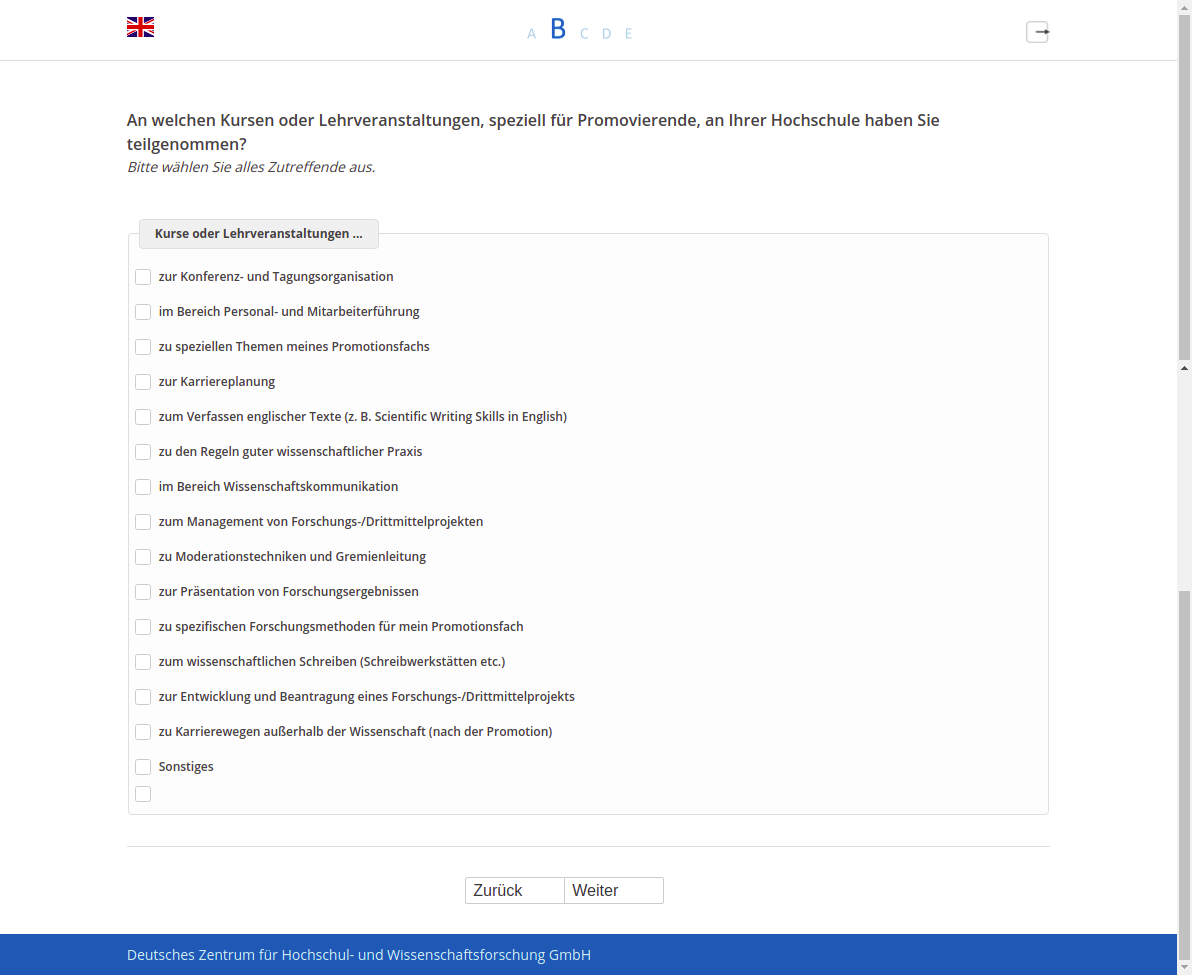 An welchen Kursen oder Lehrveranstaltungen, speziell für Promovierende, an Ihrer Hochschule haben Sie teilgenommen?