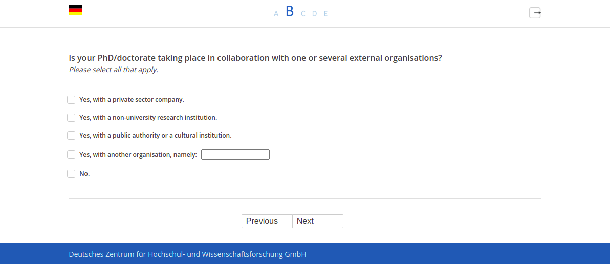 Is your PhD/doctorate taking place in collaboration with one or several external organisations?