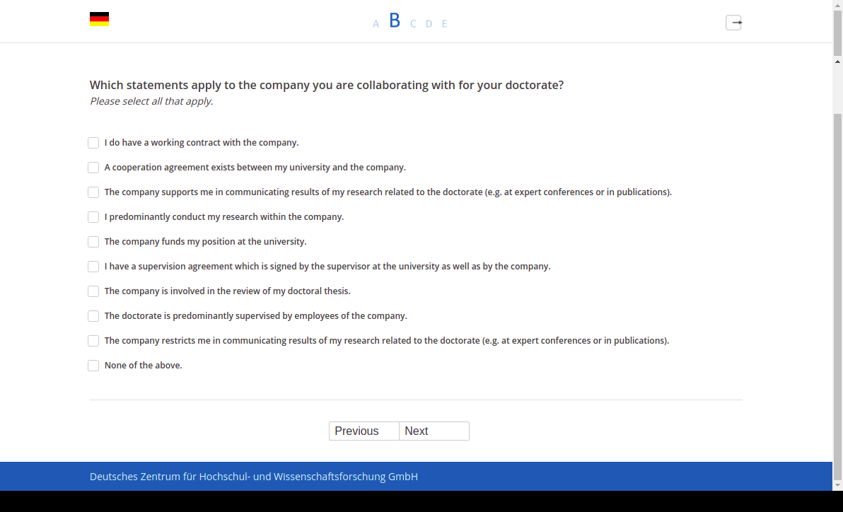 Which statements apply to the company you are collaborating with for your doctorate?
