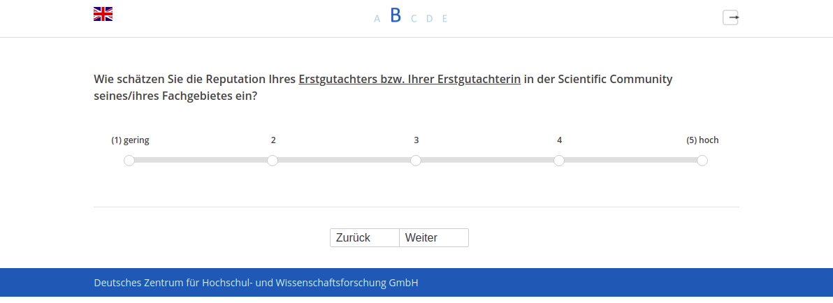 Wie schätzen Sie die Reputation Ihres Erstgutachters bzw. Ihrer Erstgutachterin in der Scientific Community seines/ihres Fachgebietes ein?
