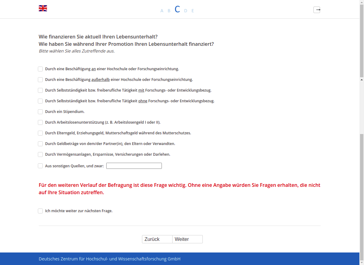 Wie finanzieren Sie aktuell Ihren Lebensunterhalt?,Wie haben Sie während Ihrer Promotion Ihren Lebensunterhalt finanziert?