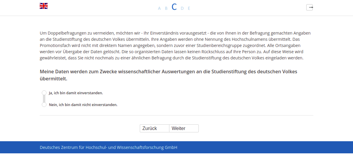 Meine Daten werden zum Zwecke wissenschaftlicher Auswertungen an die Studienstiftung des deutschen Volkes übermittelt.