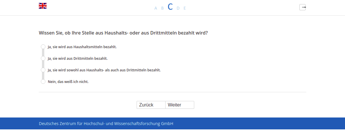 Wissen Sie, ob Ihre Stelle aus Haushalts- oder aus Drittmitteln bezahlt wird?