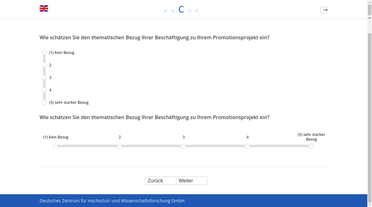 Wie schätzen Sie den thematischen Bezug Ihrer Beschäftigung zu Ihrem Promotionsprojekt ein?Wie schätzen Sie den thematischen Bezug Ihrer Beschäftigung zu Ihrem Promotionsprojekt ein?