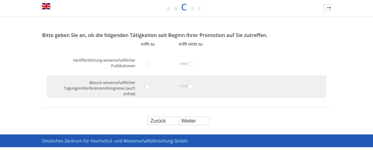 Bitte geben Sie an, ob die folgenden Tätigkeiten seit Beginn Ihrer Promotion auf Sie zutreffen.