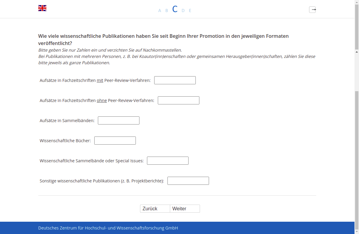 Wie viele wissenschaftliche Publikationen haben Sie seit Beginn Ihrer Promotion in den jeweiligen Formaten veröffentlicht?