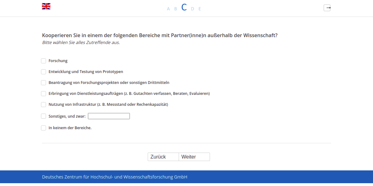 Kooperieren Sie in einem der folgenden Bereiche mit Partner(inne)n außerhalb der Wissenschaft?