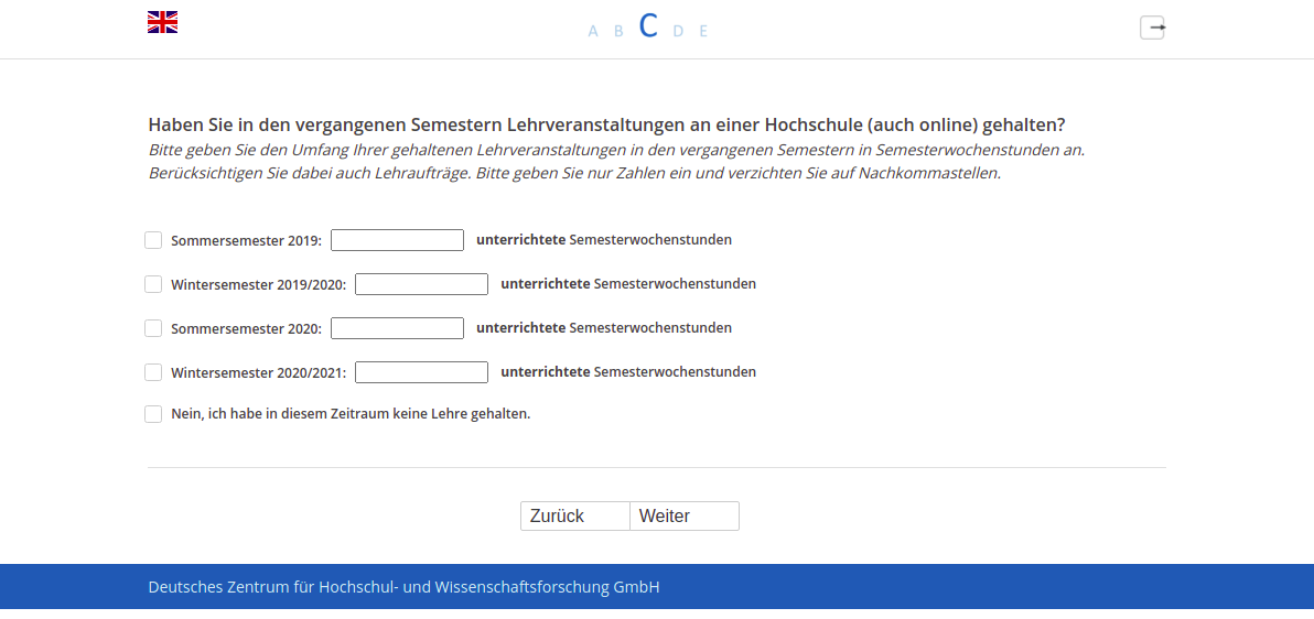 Haben Sie in den vergangenen Semestern Lehrveranstaltungen an einer Hochschule (auch online) gehalten?