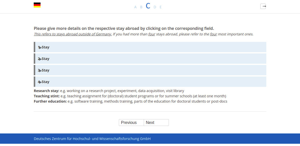 Please give more details on the respective stay abroad by clicking on the corresponding field.
