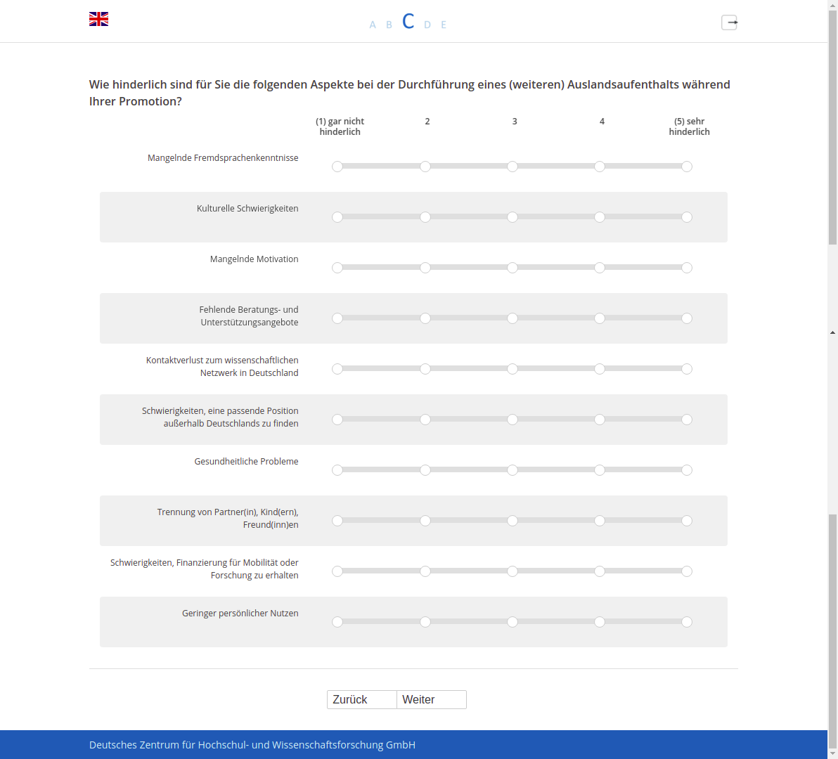 Wie hinderlich sind für Sie die folgenden Aspekte bei der Durchführung eines (weiteren) Auslandsaufenthalts während Ihrer Promotion?