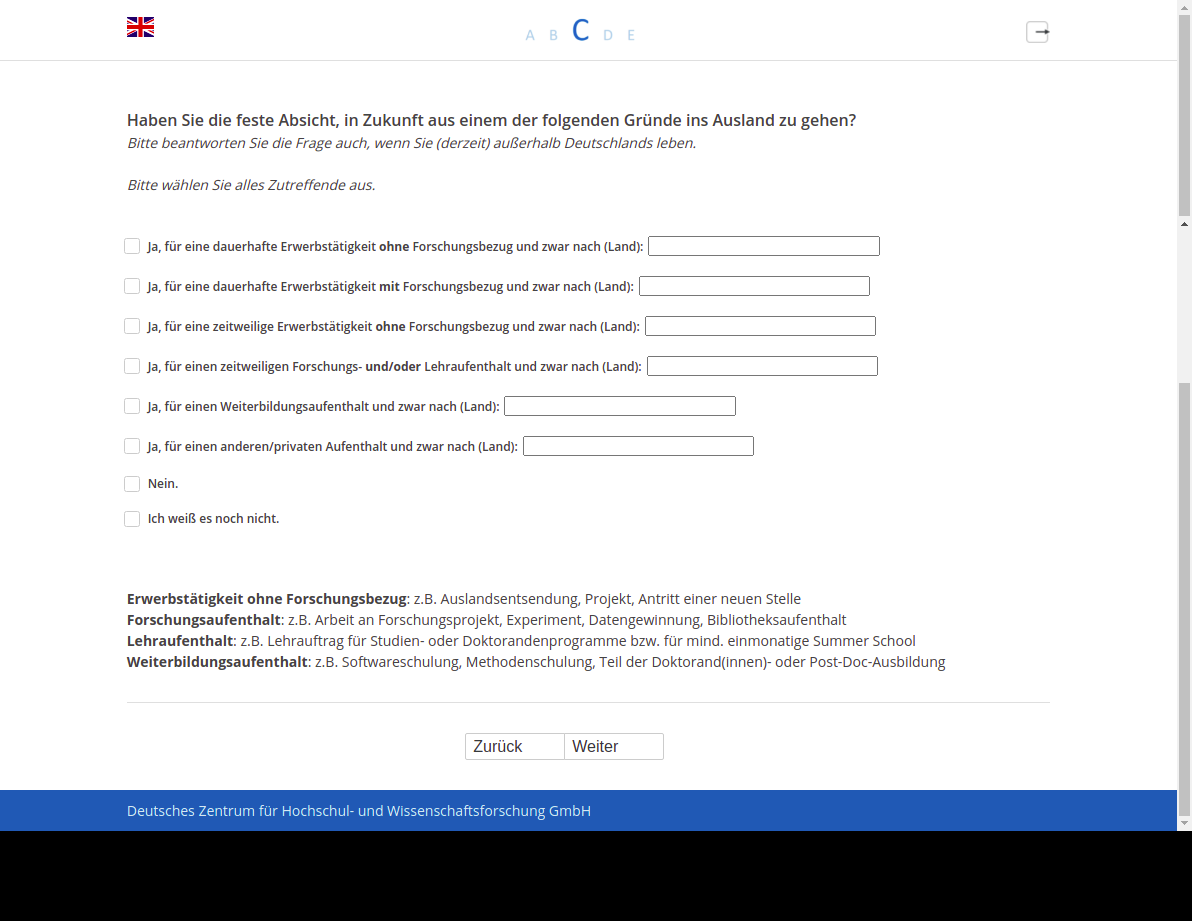 Haben Sie die feste Absicht, in Zukunft aus einem der folgenden Gründe ins Ausland zu gehen?