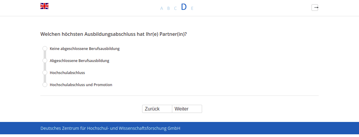 Welchen höchsten Ausbildungsabschluss hat Ihr(e) Partner(in)?