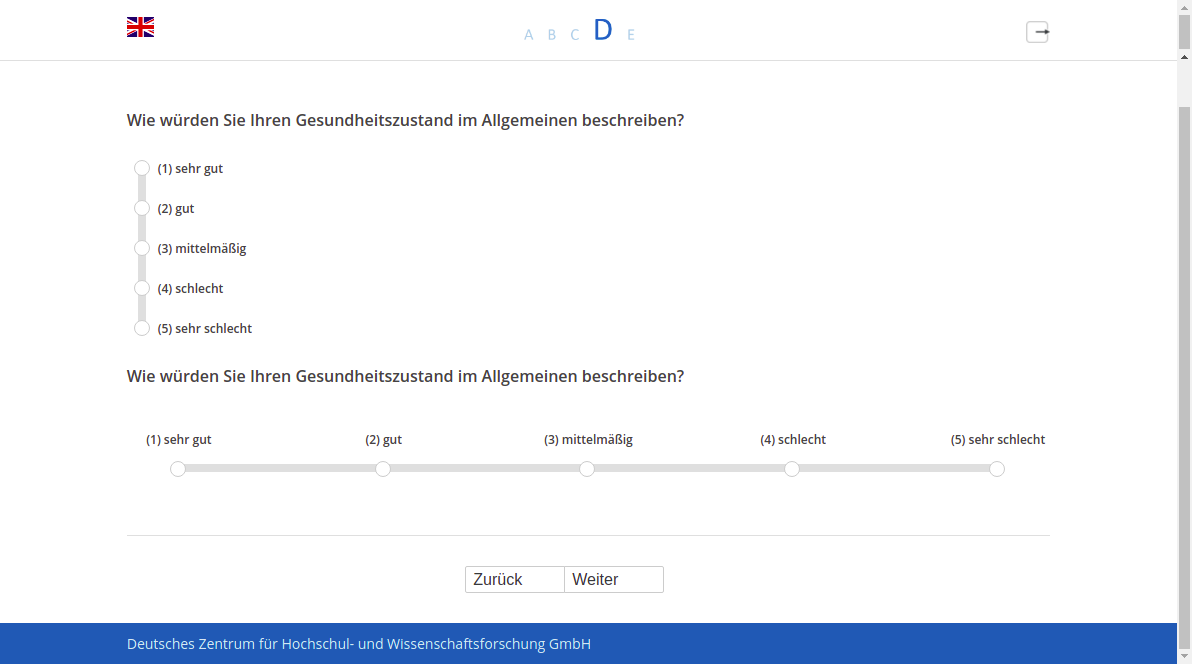 Wie würden Sie Ihren Gesundheitszustand im Allgemeinen beschreiben?Wie würden Sie Ihren Gesundheitszustand im Allgemeinen beschreiben?