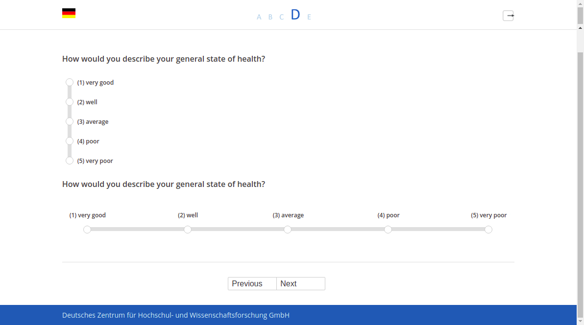 How would you describe your general state of health?How would you describe your general state of health?