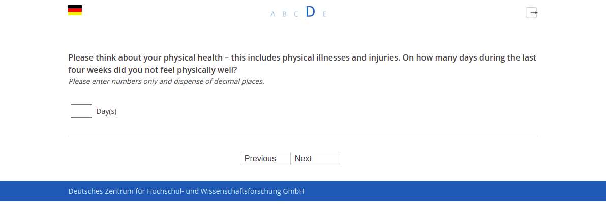 Please think about your physical health – this includes physical illnesses and injuries. On how many days during the last four weeks did you not feel physically well?
