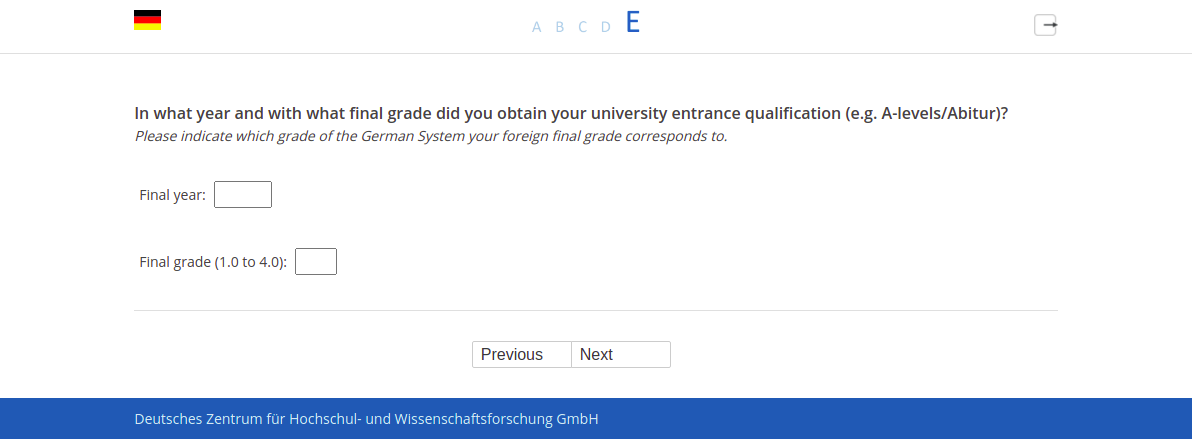 In what year and with what final grade did you obtain your university entrance qualification (e.g. A-levels/Abitur)?