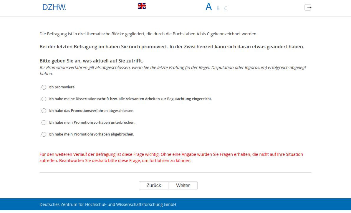 Bitte geben Sie an, was aktuell auf Sie zutrifft.