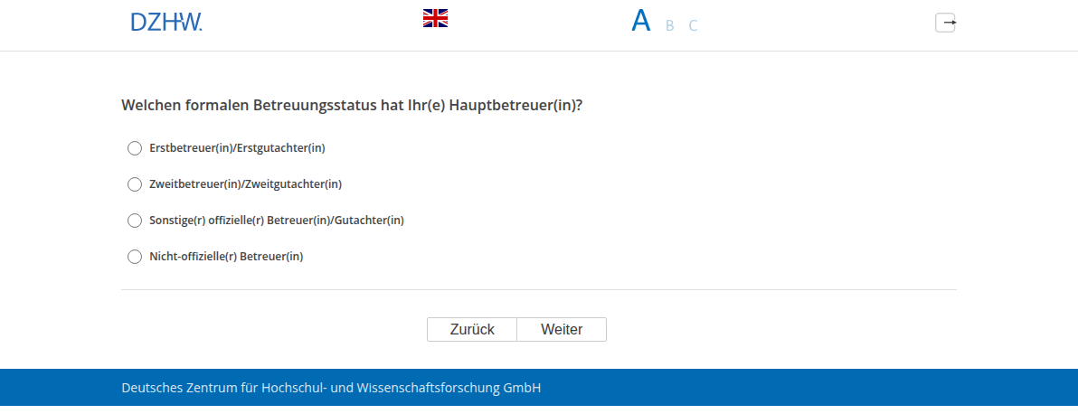 Welchen formalen Betreuungsstatus hat Ihr(e) Hauptbetreuer(in)?
