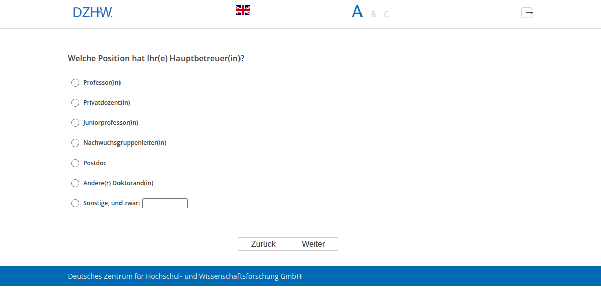 Welche Position hat Ihr(e) Hauptbetreuer(in)?