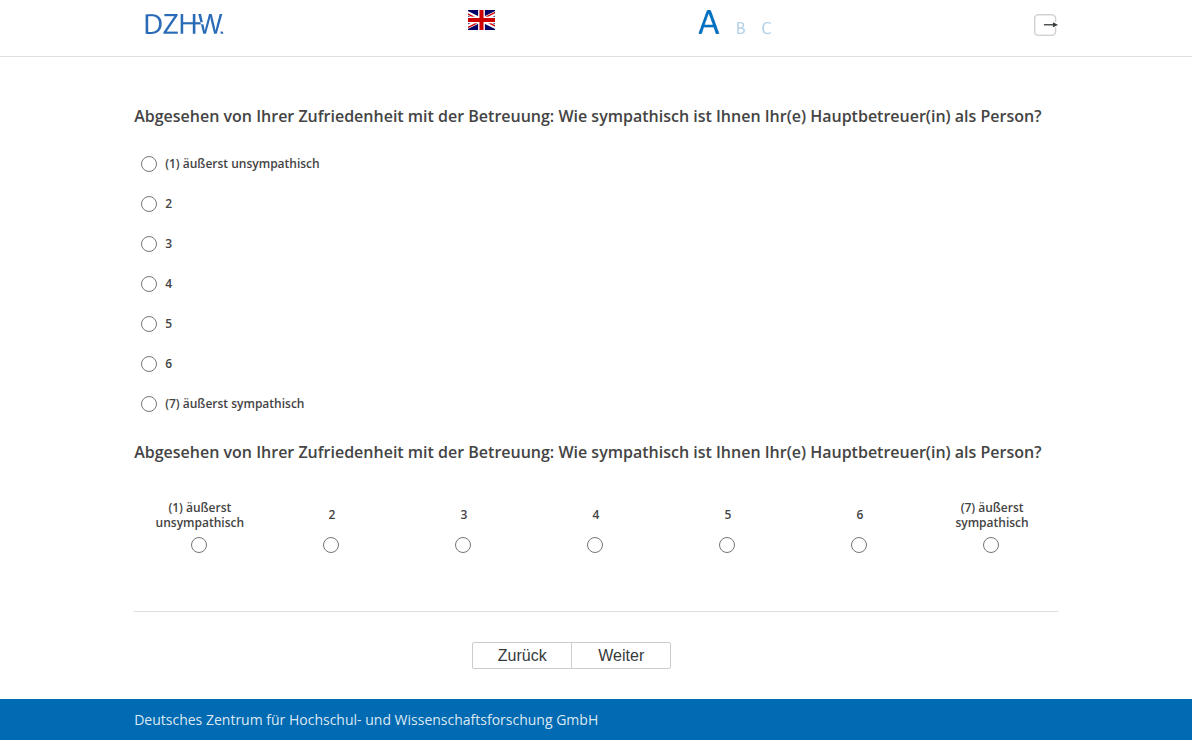 Abgesehen von Ihrer Zufriedenheit mit der Betreuung: Wie sympathisch ist Ihnen Ihr(e) Hauptbetreuer(in) als Person?