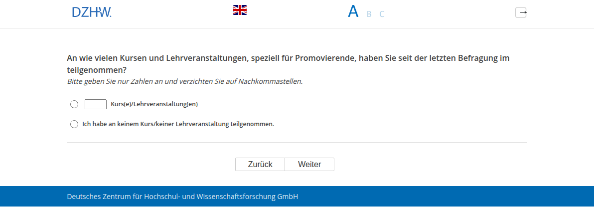 An wie vielen Kursen und Lehrveranstaltungen, speziell für Promovierende, haben Sie seit der letzten Befragung im #{PRELOADbpl007.value} teilgenommen?