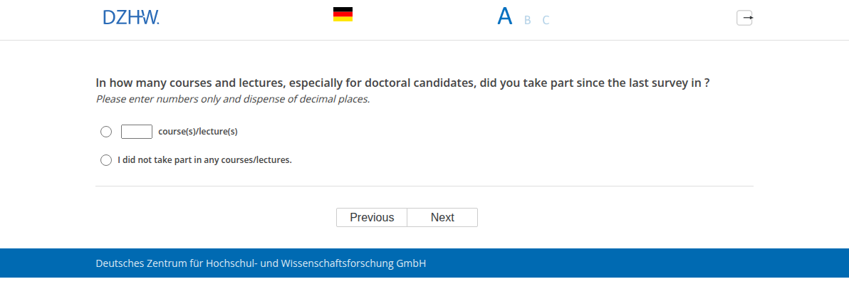 In how many courses and lectures, especially for doctoral candidates, did you take part since the last survey in #{PRELOADbpl008.value}?