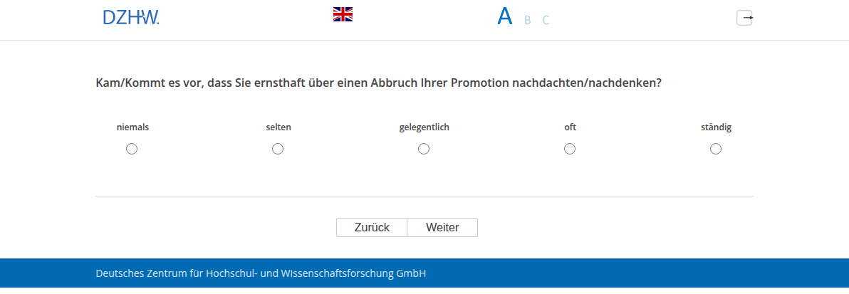 Kam/Kommt es vor, dass Sie ernsthaft über einen Abbruch Ihrer Promotion nachdachten/nachdenken?